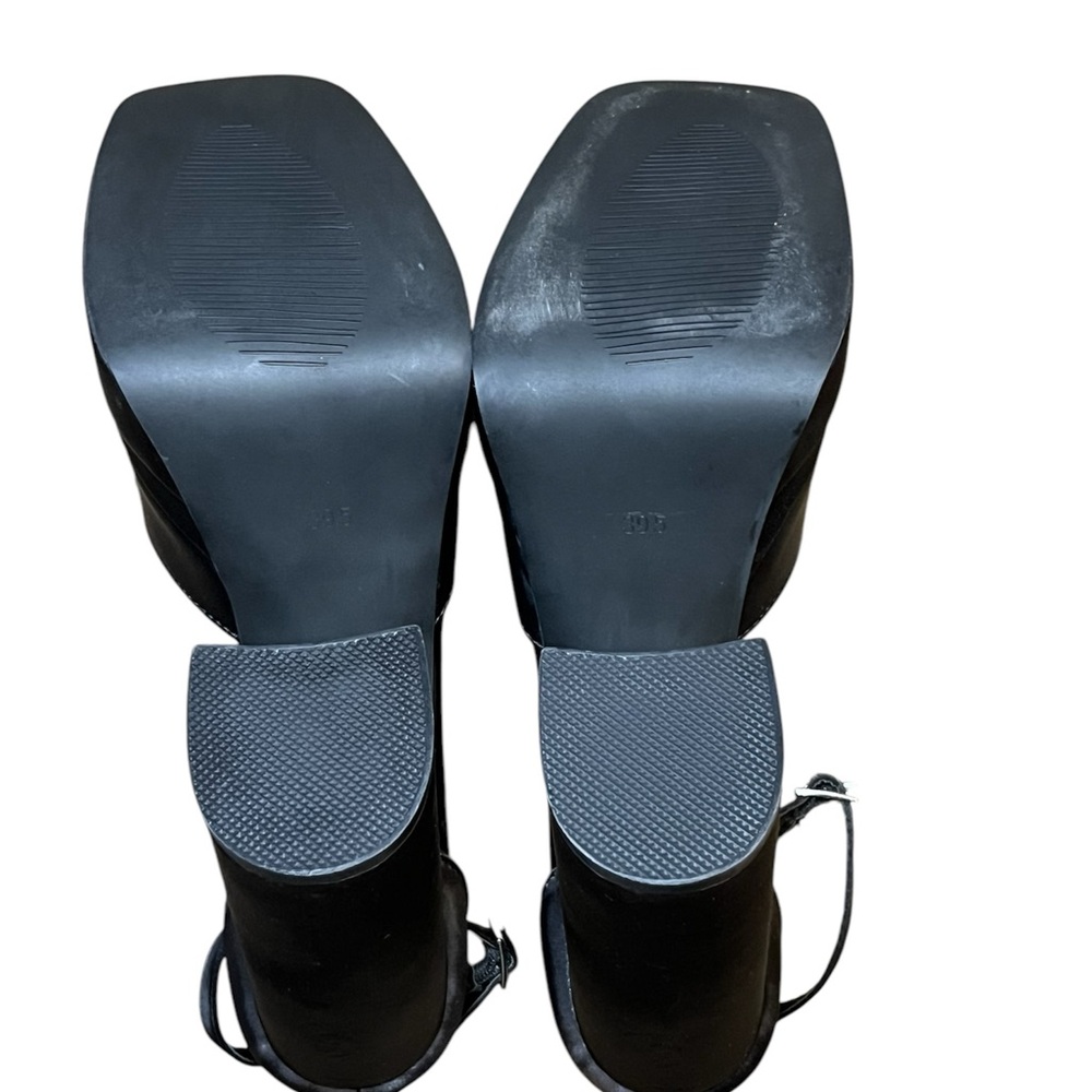 Platform Black Satin Mary Jane Heels Shoes Size: 8 - Picture 5 of 7